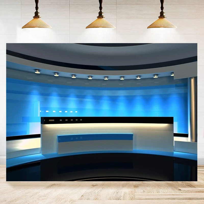 Photography background News Broadcast Hall Recetation Desk Modern Program Record Front Table TV Show Business banner