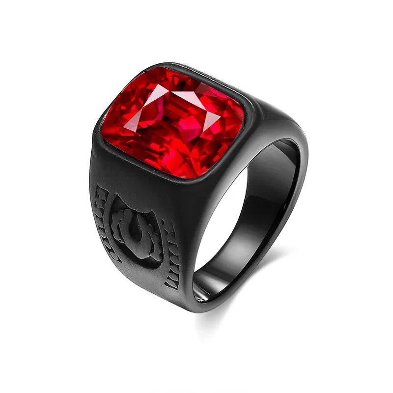 

Black Stainless Steel Ring Men Zircon Crystal Rings For Men Anel Jewelry Vintage Square Red Zircon Ring Jewellery Anillos