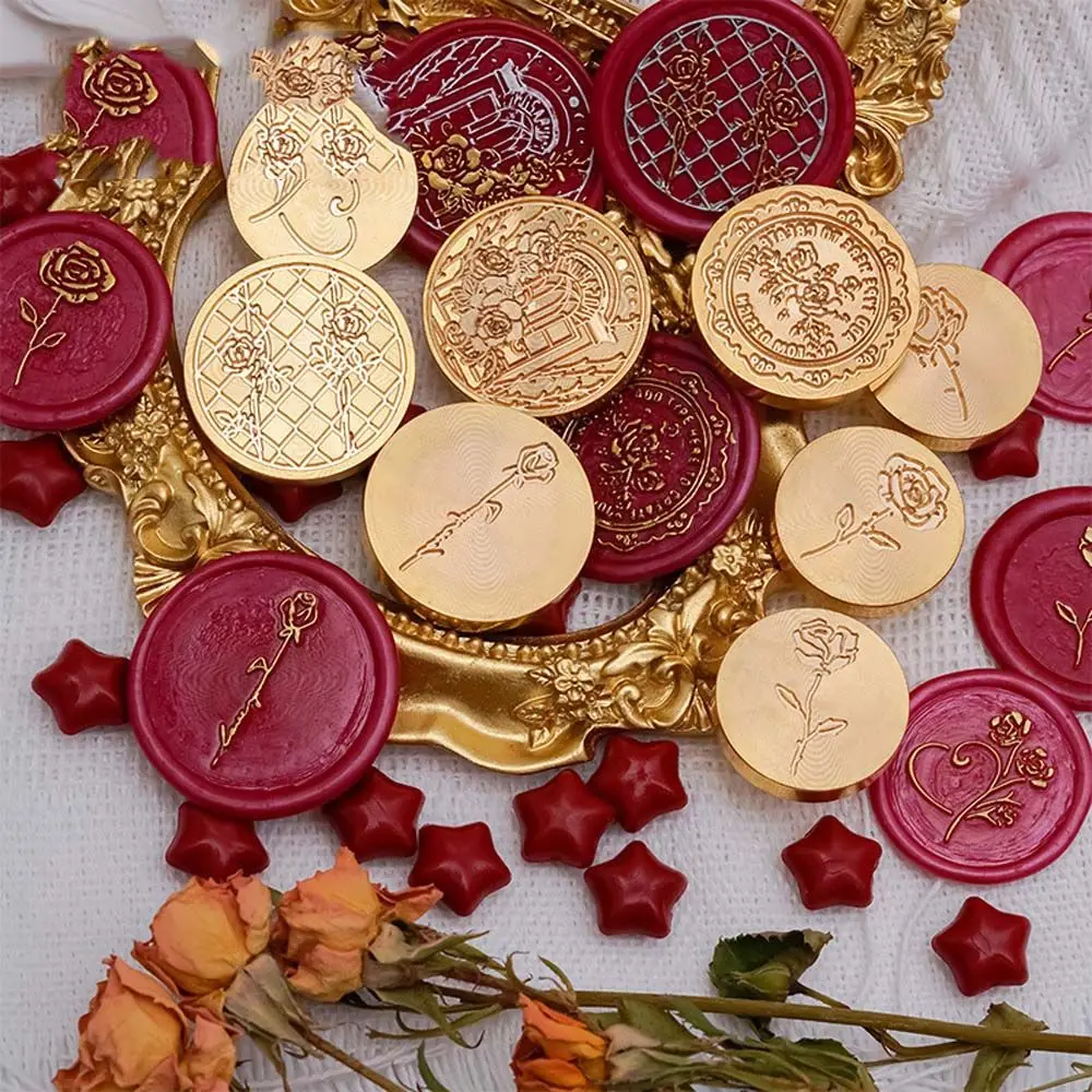 

Round Rose Wax Seal Birthday Card Seal Decoration Gift Invitation Hand Account Embossed Fire Lacquer Seal Floral Wax Stamp