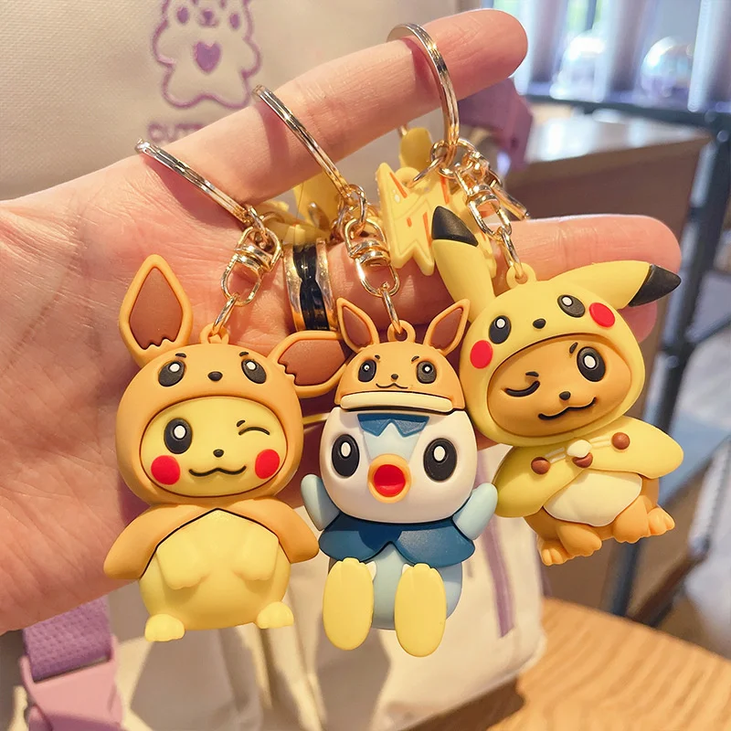 

Pokemon Keychains Pikachu Creative Anime Cartoon Key Chain Ornaments Dolls Eevee Psyduck Rowlet for Kids Toys Bag Pendant Gifts