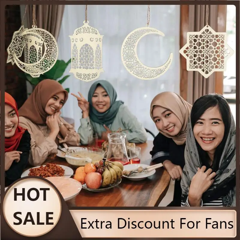 

Hot Ramadan Eid Mubarak Wood Craft Moon Wooden Plaque Decorations for Home Hanging Ornament Pendant Islam Muslim Party Supplies