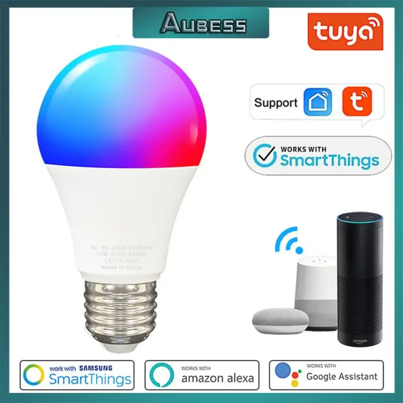 

Умсветильник Светодиодная лампа E27 RGB с Wi-Fi, 15 Вт, умная лампа, работает с Alexa/Google Home, 100-240 В, RGB + Функция белого таймера с регулируемой яркостью