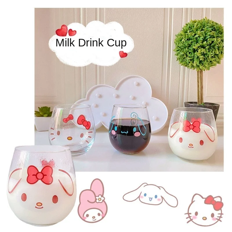 

Hello Kitty Glass Drink Cup My Melody Cinnamoroll Anime Cartoon Kawaii Transparent Water Cup Breakfast Cup Children Cup Sanrio