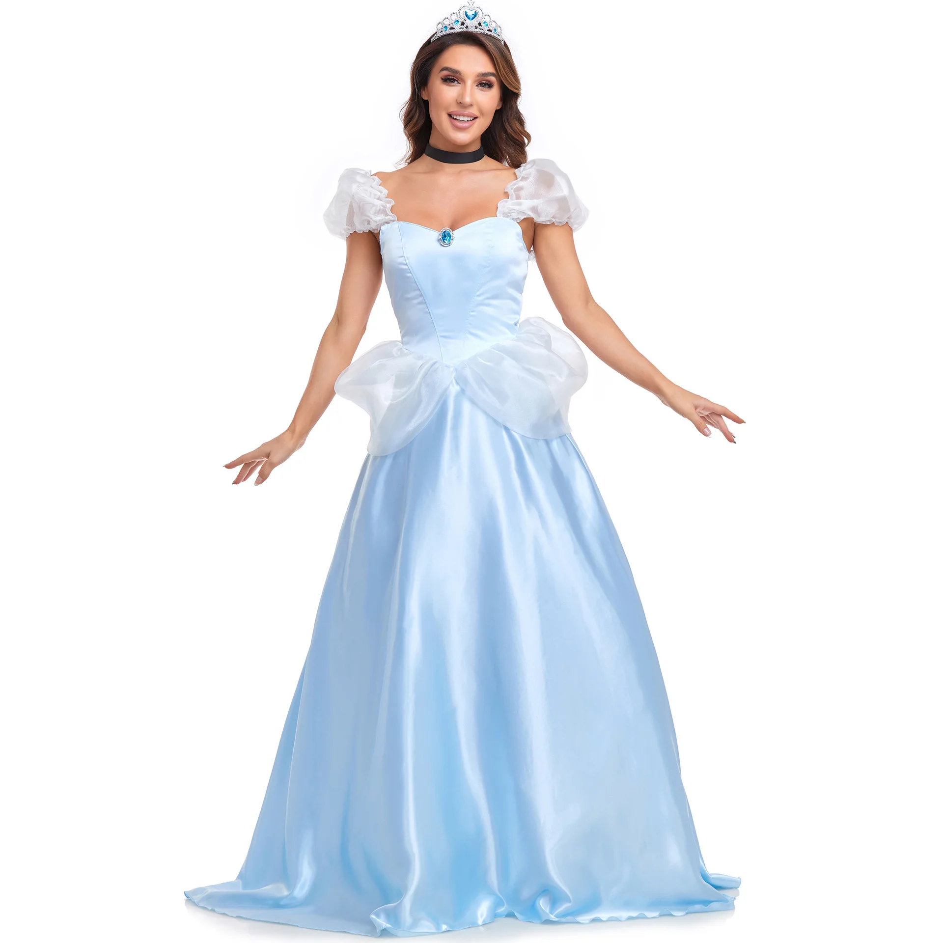 

Deluxe Adult Cinderella Costume For Halloween Carnival Women Fancy Dress Ball Gown Snow White Princess Costume Role Play Dress