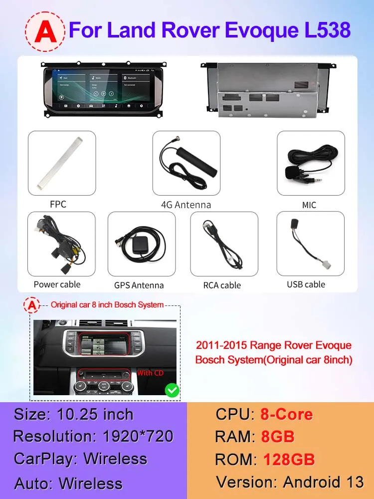 

10,25-дюймовый HD 8-ядерный Android13 беспроводной Carplay Auto для Range Rover Evoque L538 автомобильные мультимедийные плееры цифровая панель переменного тока AirCon