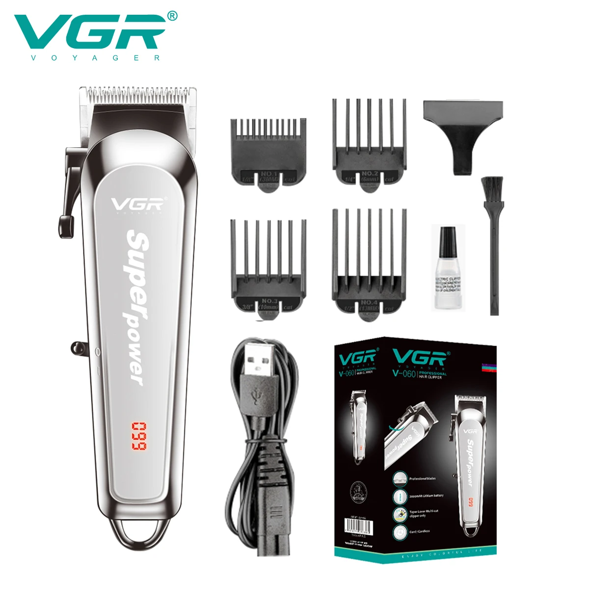 

VGR Hair Clipper Electric Hair Cutting Machine Professional Hair Trimmer Cordless Haircut Portable Barber Clipper for Men V-060