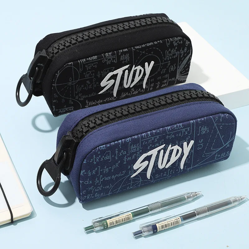 TOME Large Zipper Pen Bag Simple Creative Large Capacity Canvas Pencil Bag Student Storage Supplies Pencil Case Pencil Box