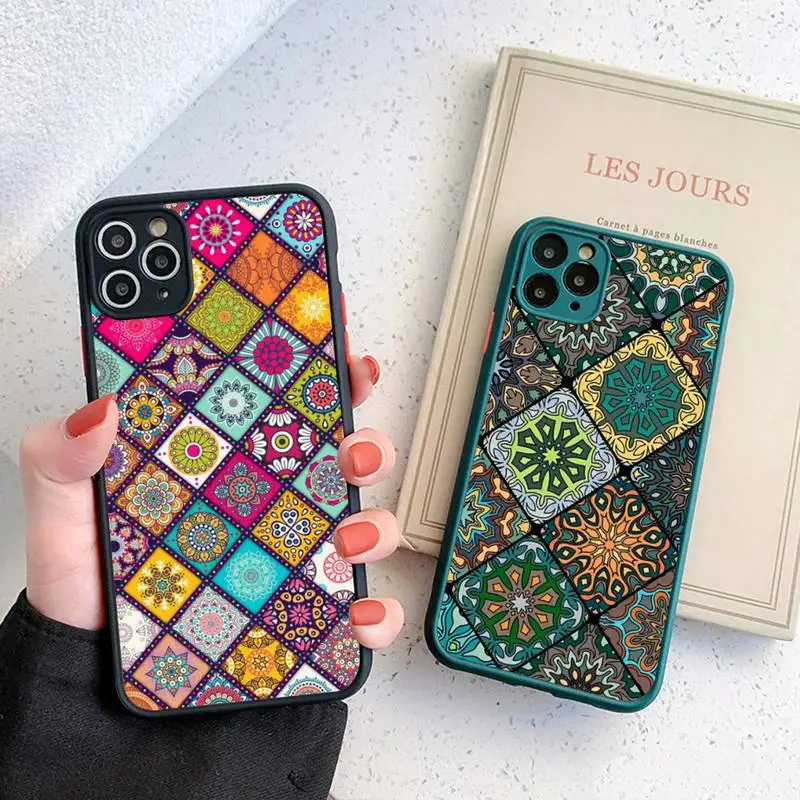 

Retro Lattice Flower Phone Case for iPhone X XR XS 7 8 Plus 11 12 13 pro MAX 13mini Translucent Matte Case