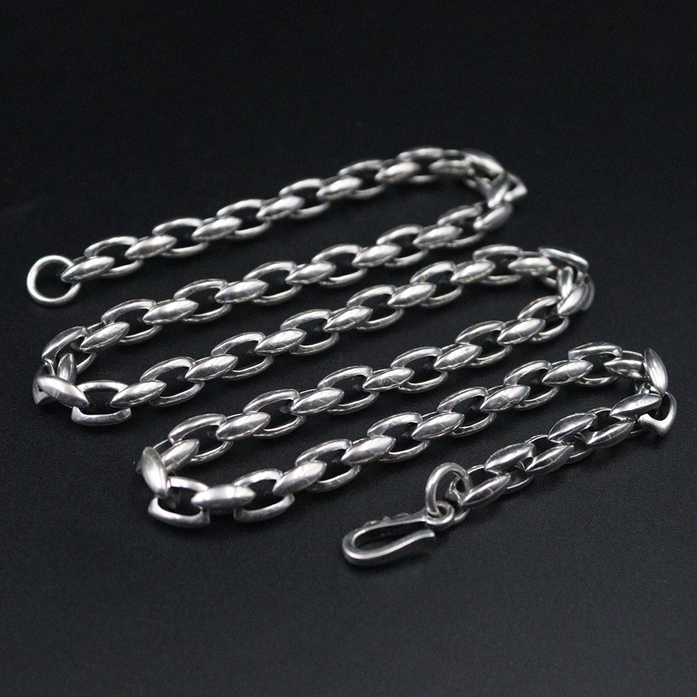 

Pure S925 Sterling Silver Chain Men Women Irregular O Link Necklace 20.5inch