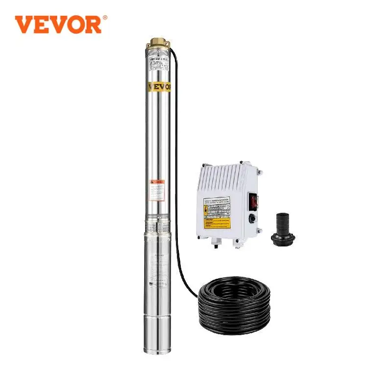 

VEVOR Deep Well Pump, 2 hp 220V 50 Hz, Submersible Durable Stainless Steel, 1.5" Water Outlet w/131 FT Cable Wire & Control Box