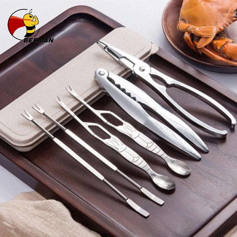 

BEEMAN нож для креветок портативный инструмент для морепродуктов, инструмент для очистки крабов из нержавеющей стали, креветок, зажим для лобстера, плоскогубцы, набор кухонных инструментов