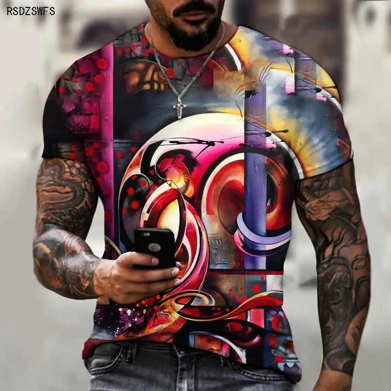 

T-shirt men's t-shirt best street design trend graffiti 3d printing cartoon letters stripe elements casual fashion sports