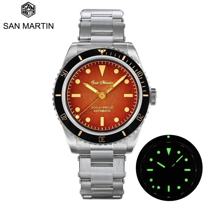 

San Martin Diver Watch 38mm Vintage 6200 Retro Water Ghost Luxury Sapphire YN55A Men Automatic Mechanical Watches 20Bar Relojes