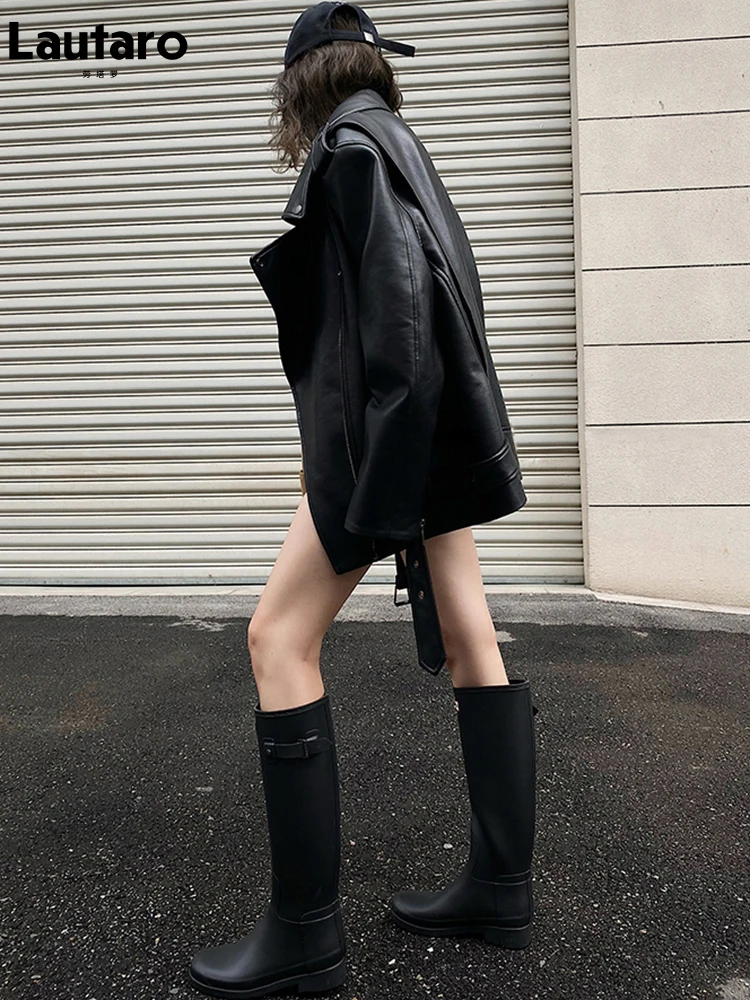 Lautaro весна осень черная негабаритная мягкая искусственная кожа байкерская