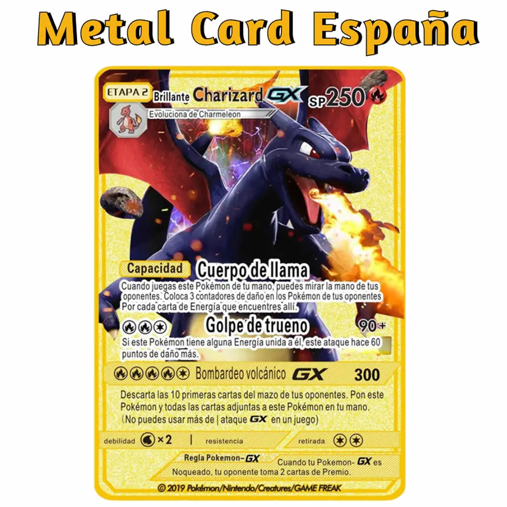 

Pokemon Spanish Metal Gold Cards V VMAX GX Charizard Pikachu Golden Pokmon Letters SP Game Collection Card Children Gifts Toys