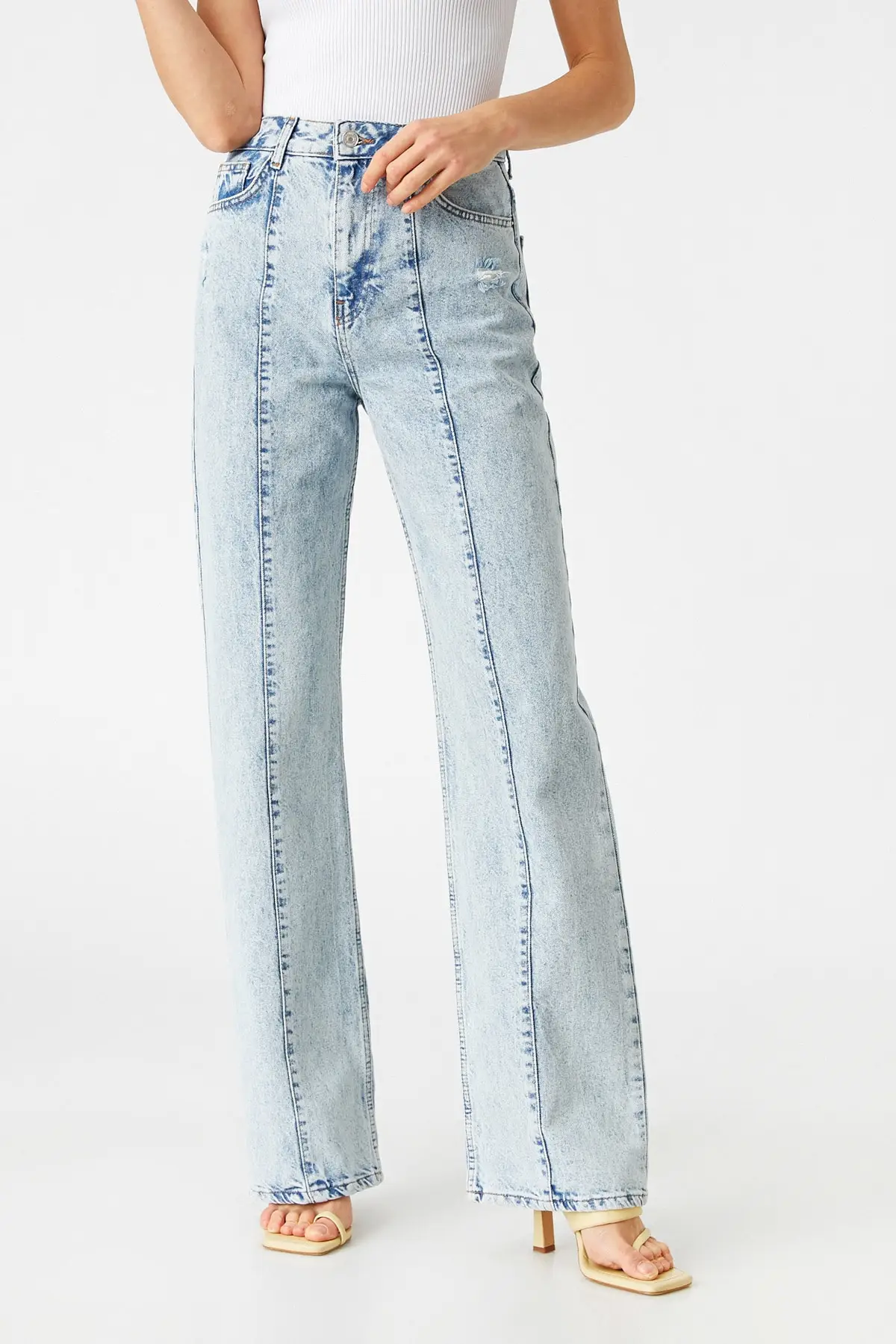 

Women's Jean Straight Long Cut High Waist Straight Leg Nora Straight Pant Jeans Buttons Zipper Ladies
