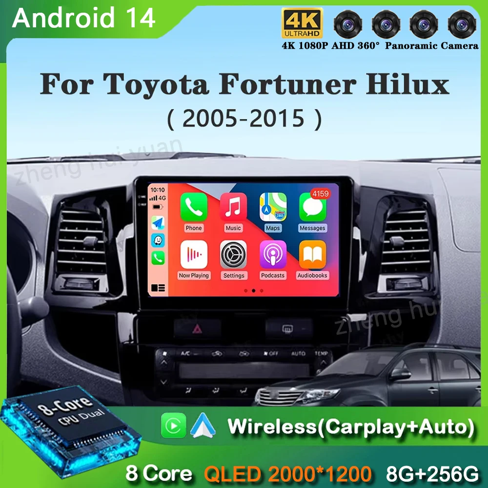Android 14 для Toyota Fortuner Hilux MT 2005 2006 2007-2014 2015 Автомобильный радиоприемник