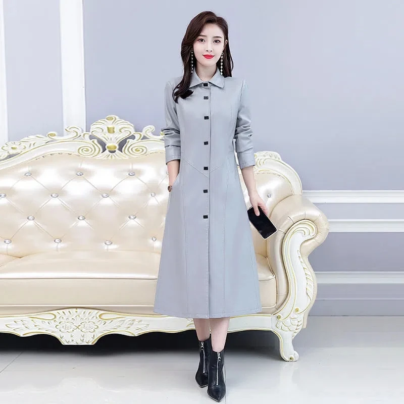 Autumn Winter Long Genuine Leather Jacket Women Fashion Fox Fur Collar Plus Cotton Liner Thick Sheepskin Coat Famale Clothing