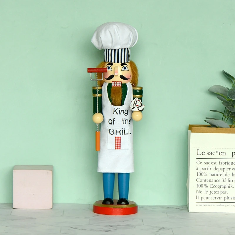 

Christmas Wood Chef Nutcracker Soldier Ornament Cooking Crafts Ornament for Xmas Festival Party Kitchen Decor Present
