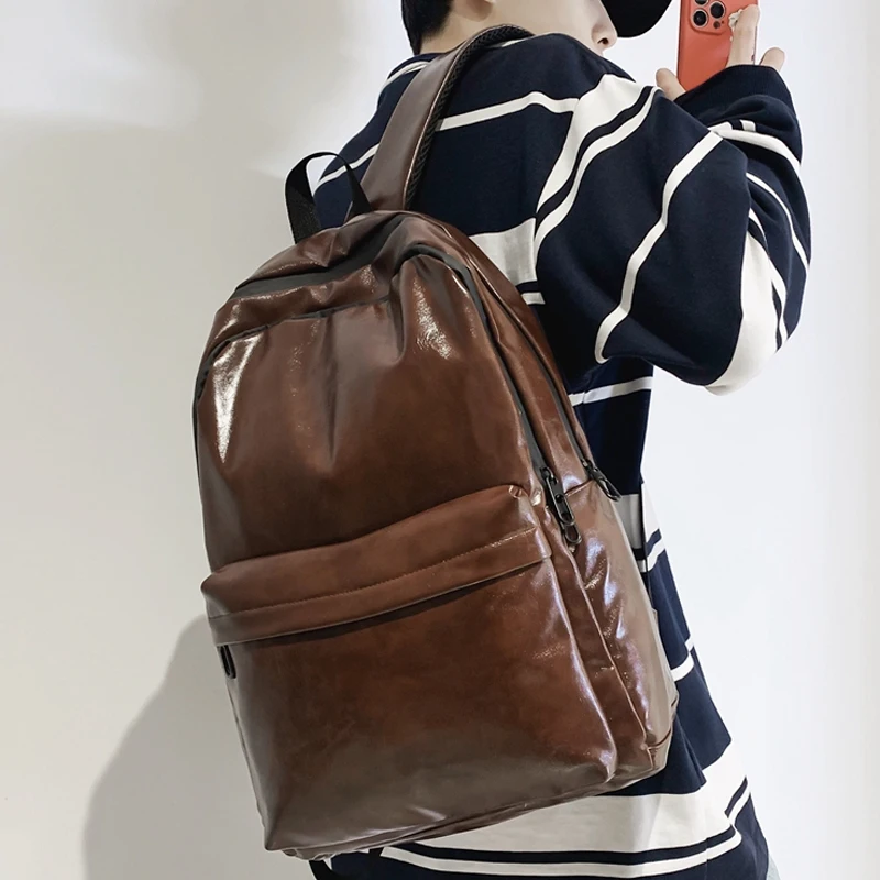 

Backpack Men Fashion PU Leather Backpacks Bags Preppy Style College Teenager Girls School Bag For Laptop Large Travel Backpacks