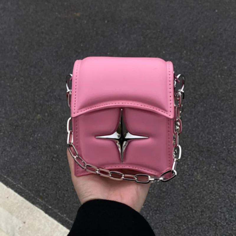 

Модные женские сумки на цепочке через плечо Y2k, крутая квадратная сумка-клатч с клапаном для девушек, сумочки, розовая Маленькая женская сум...