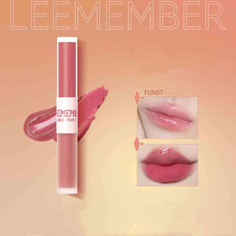 

LEEMEMBER Double-Headed Two Effect Lip Glaze Water Mirror Surface Glossy & Matte Non-Stick Liquid Lipstick Lip Mud Tint Makeup