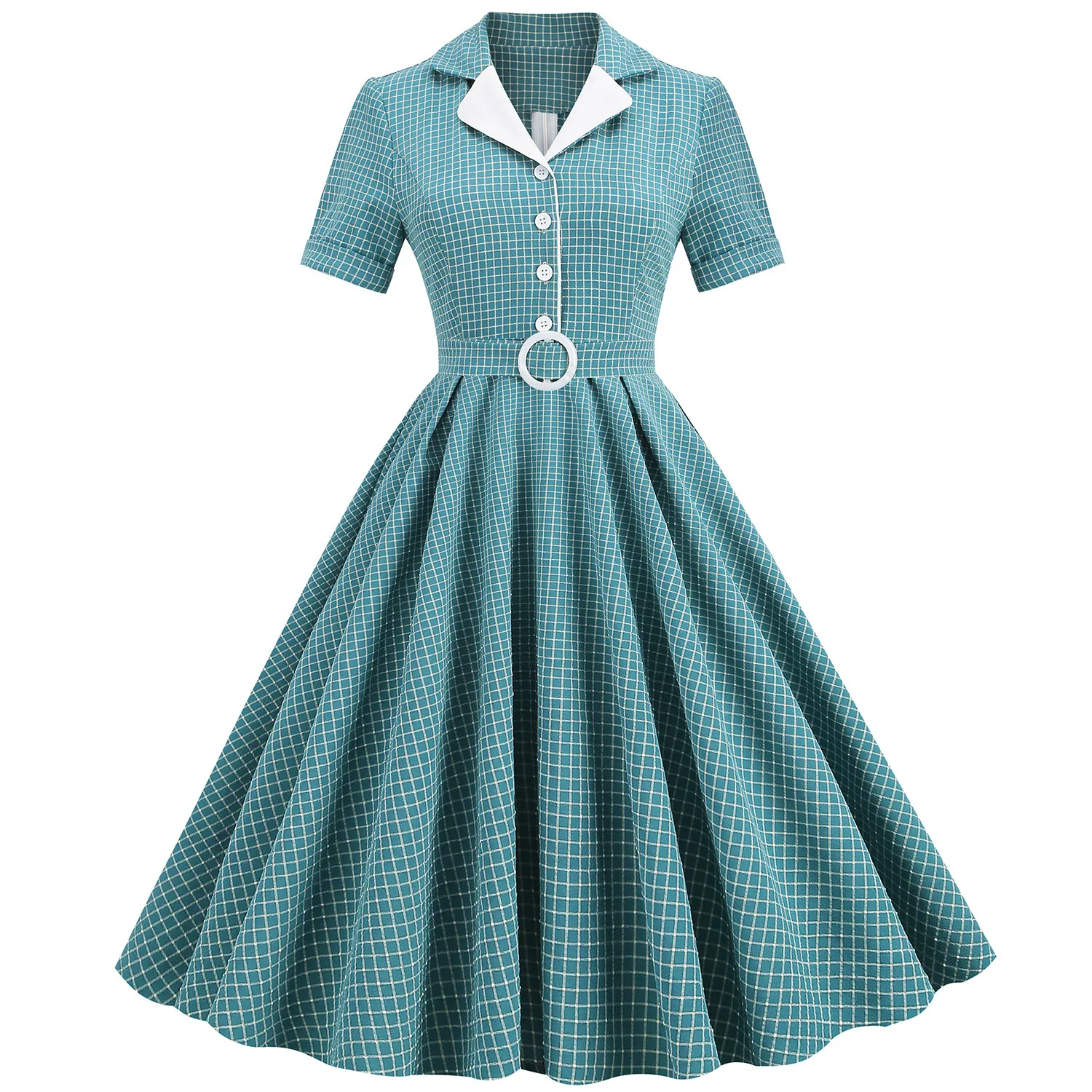 Vintage Women's Dress，Summer Style Suit Collar Stretch Fitting Dress.
