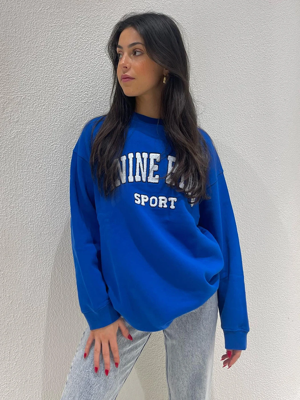 

Женская флисовая толстовка с длинным рукавом, синяя Повседневная Свободная кофта с круглым вырезом в уличном стиле, Осень-зима 2023