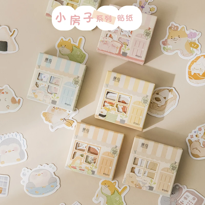 

45Pcs/box Kawaii Cartoon Animal Stickers Junk Journal Notebook Diary Decoration Aesthetics Stationery Sticker Album Scrapbook