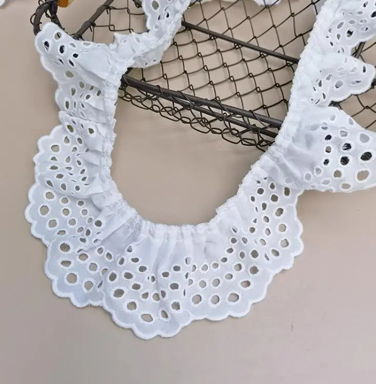 Кружевная ткань из чистого белого хлопка с оборками 1 метр