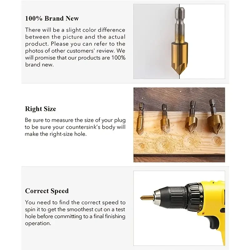Набор Сверл С Зенковкой Ts-6 6 Шт. Шестигранный Хвостовик 1/4 Дюйма 90 Градусов 5
