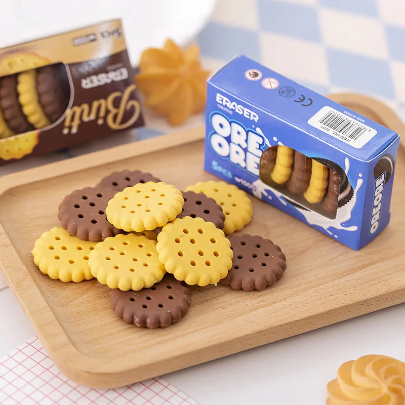 

5Pcs Boxed Cute Cookie Pencil Erasers for Kids Students Creative Gifts Correction Supplies School Stationery Children Gifts
