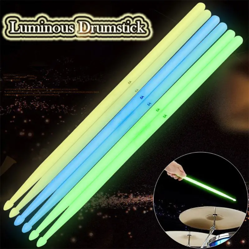 

1pair 5A Luminous Drum Stick Drum Set Jazz Fluorescent Drumsticks Glow in The Dark Stage Musical Accessories