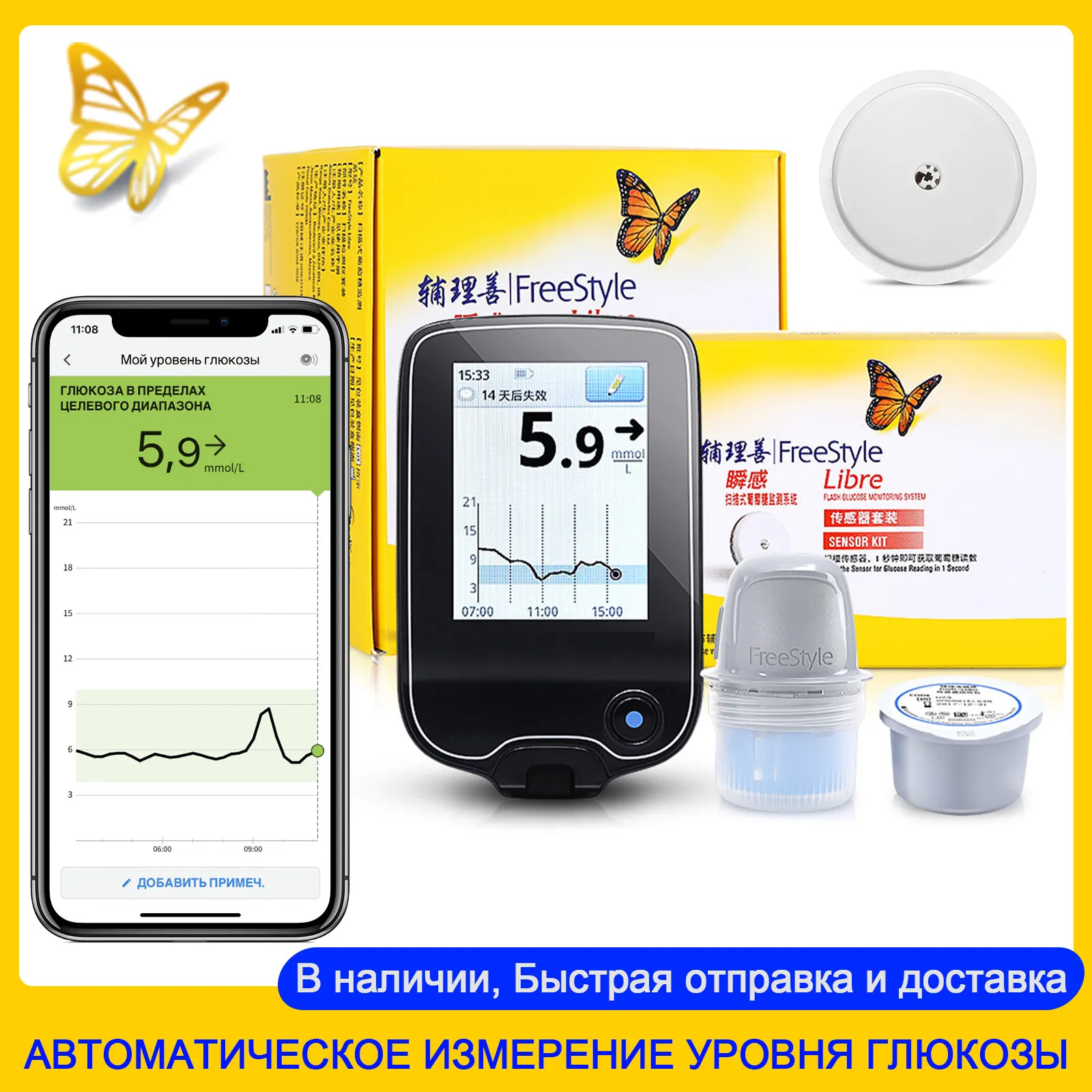 (EXP:2023-12-31)Abbott FreeStyle Libre Glucose Monitoring System 24-Hour Accurate Dynamic Blood Sugar Glucose Meter Diabates Kit