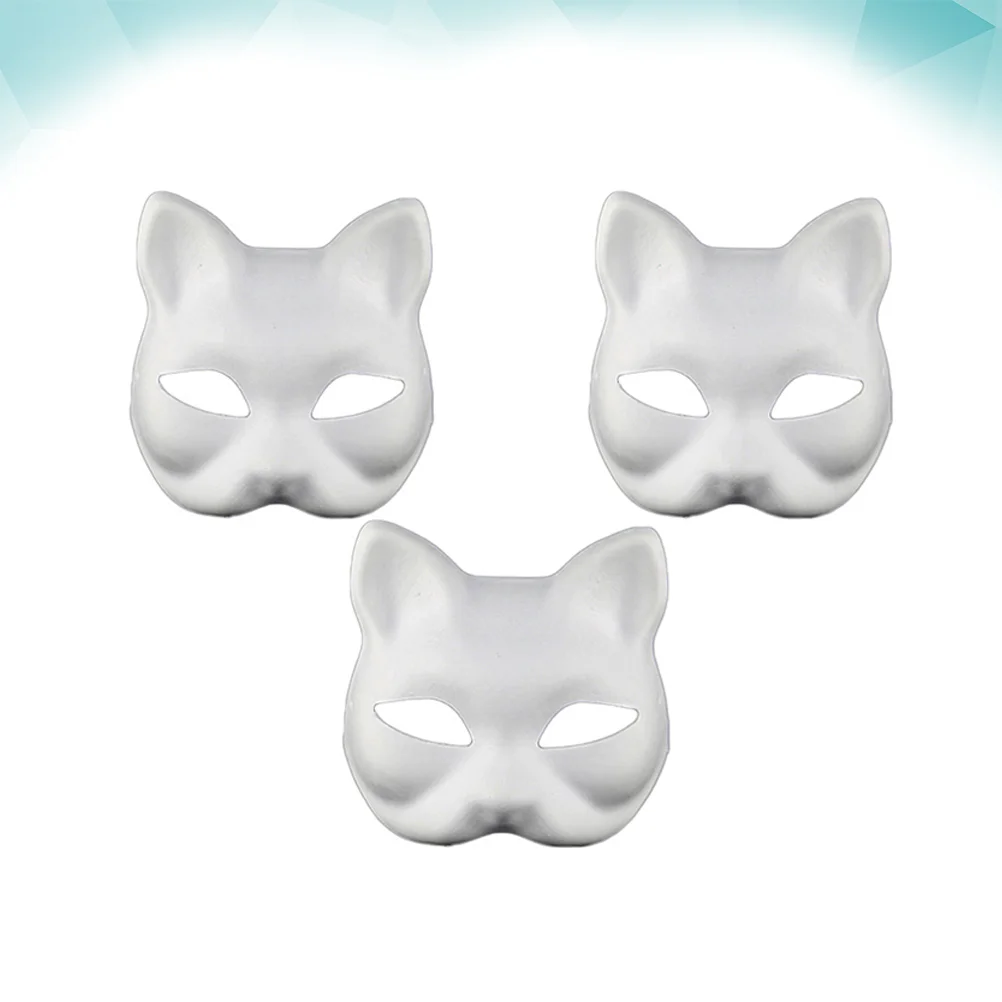 

3 Pcs White Paper Blank Paintable Masks Costume Black Face Disposable Animal Mardi Gras Masquerade Cat Half Facemasks