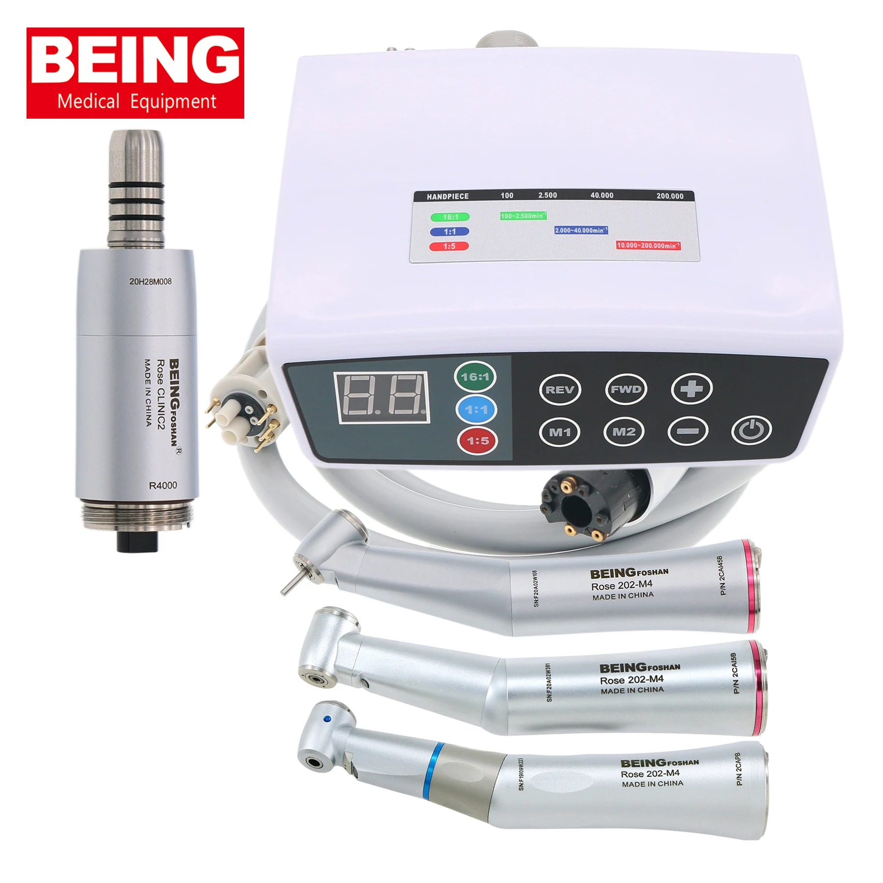 BEING Dental Brushless Electric Micro Motor Rose Clinic 2 LED Handpiece 4 Hole 1:1 1:5 16:1 Fiber Optic Contra Angle KAVO NSK