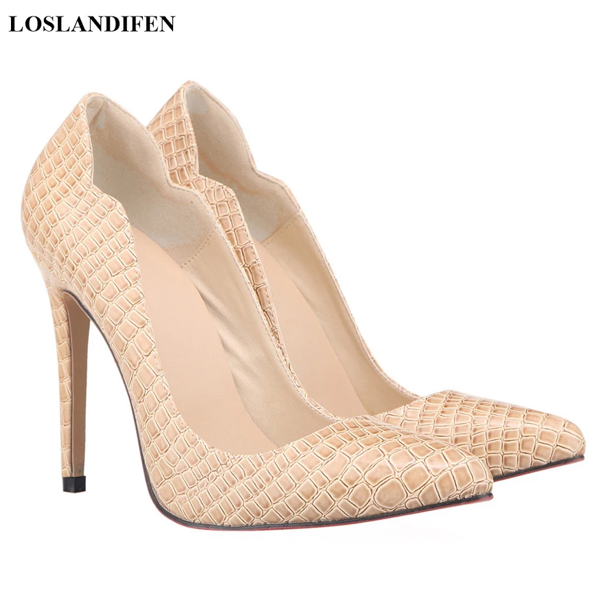 Сексуальные женские туфли-лодочки с крокодиловым узором осенние туфли острым