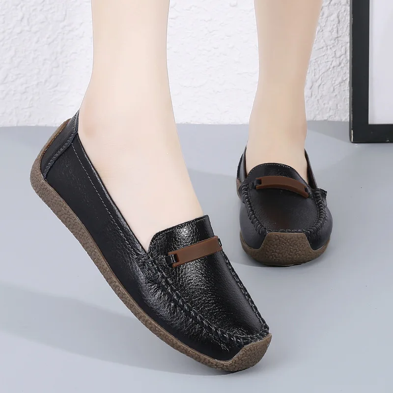 Minimalist Leather Women's Loafers with A Cattle Tendon Sole That Is Slip-resistant and Wear-resistant