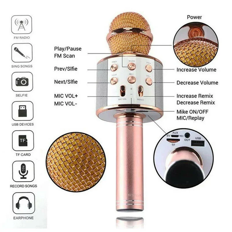 WS858 профессиональный Bluetooth беспроводной микрофон USB Ручной караоке домашний KTV