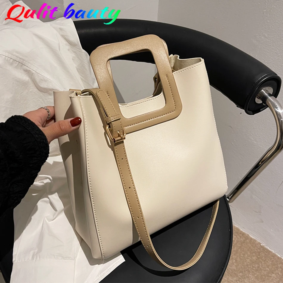 

Spring Large Capacity Women's Shopping Tote Top Quality PU Leather Simple Shoulder Crossbody Bag Designer Tote with Short Handle