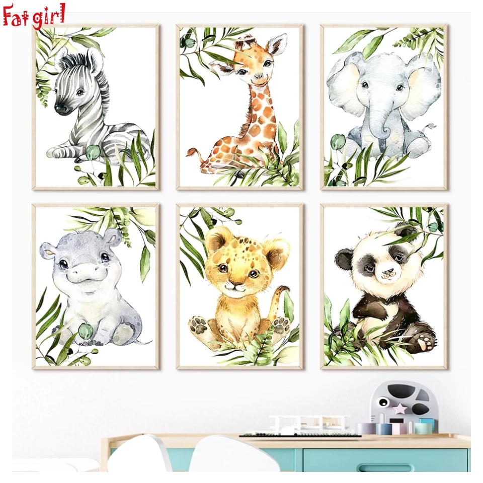 

Алмазная 5d картина «жираф, слон, Зебра, тигр, джунгли»