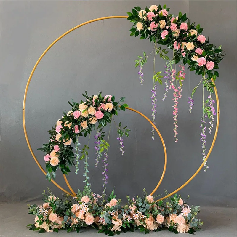 Big Round Metal Wedding Arch Circle Balloon Arch Stand With Base Round Wedding Decor Background Wrought Props Single Arch Flower