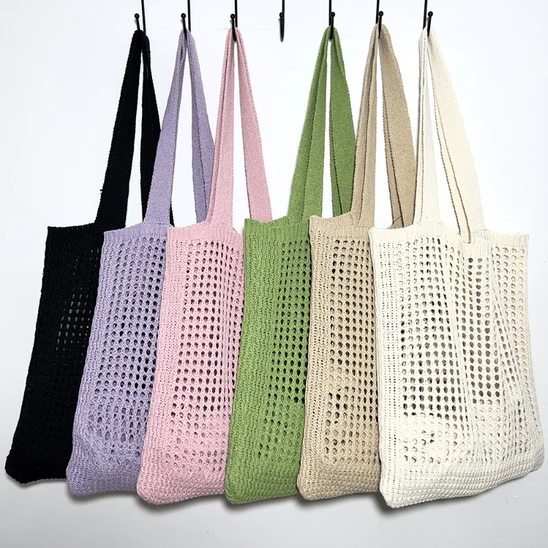 

Fashion Hollow Knitted Women Bags Casual Female Shoulder Bags Simple Crochet Tote Bags Ladies Shopping Top-Handle Bags Handbag