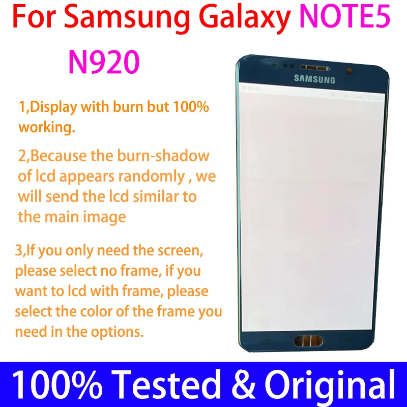 5.7''Original Note5 Amoled LCD For SAMSUNG Galaxy Note 5 N920 N920F N920A N920C Display Touch Screen Digitizer burn-in shadow |