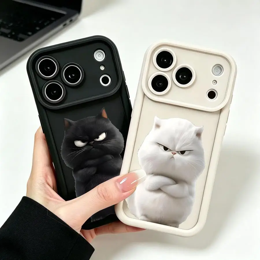 Фото Чехол для телефона с мультяшным черным котом для Apple iPhone 17 Pro Max XS 12 16e 14 Plus 16 15 Air XR 13 Mini 11 №1