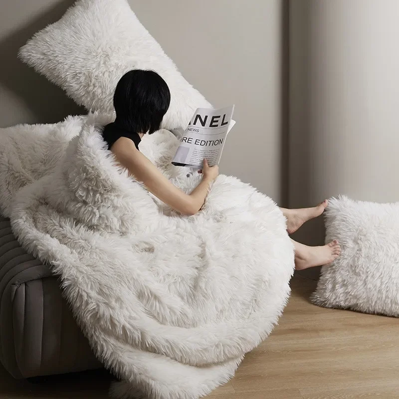 Роскошное меховое одеяло в стиле ретро для зимы искусственное теплое