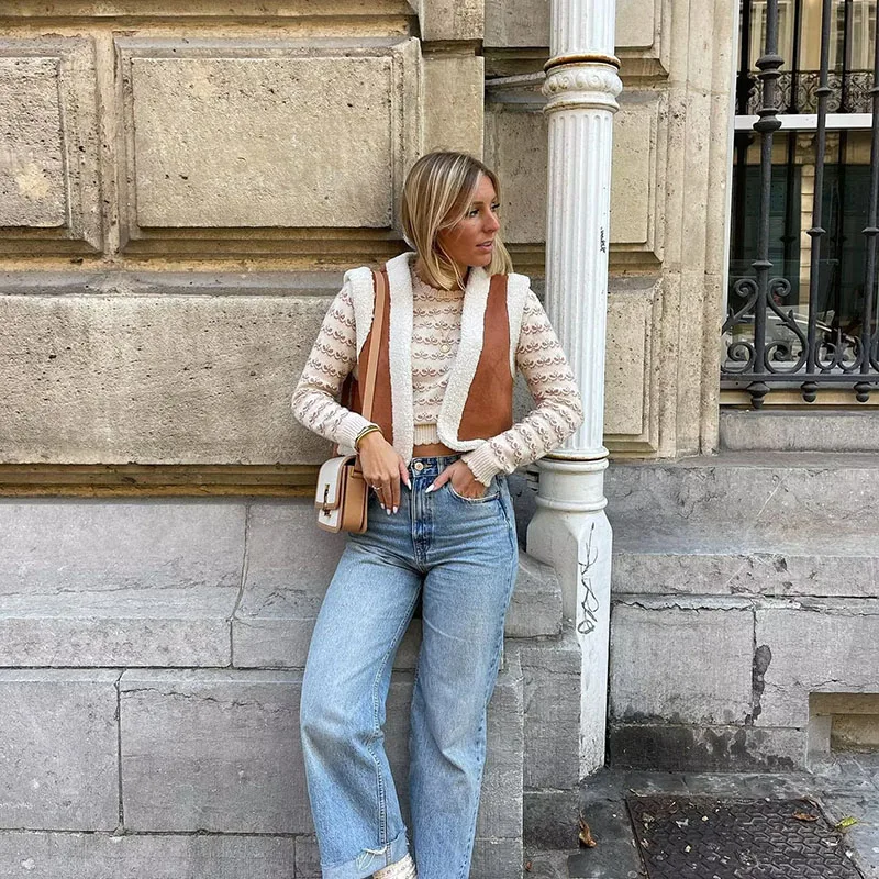 

Зимнее женское теплое пальто для волос, жилет, новинка 2023, повседневный короткий жилет без рукавов с круглым вырезом и отворотом, шикарный топ