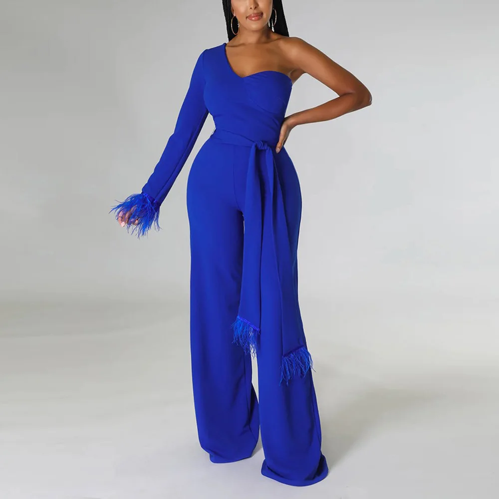 Sexy Jumpsuits & Rompers for Women One Shoulder High Waisted Solid Elegant Evening Night Party Club Fashion Overalls Clothes New