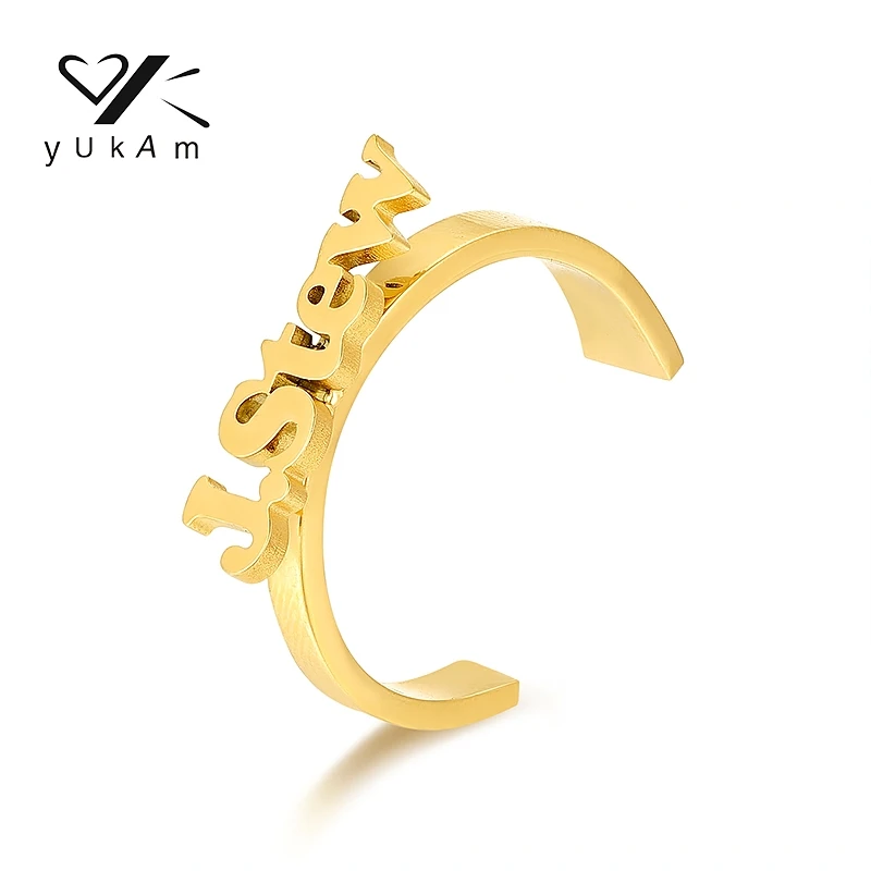 YUKAM Personalised Ring Women Stainless Steel Wedding Accessories Customized Gifts Personalized Alliance Man Letter Jewelry Male