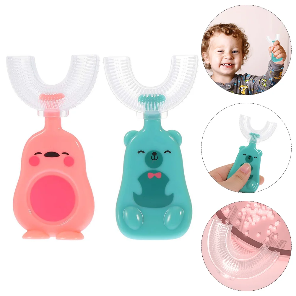 

2Pcs Children Handheld U-Shape Toothbrushes Cartoon Teeth Cleaning Tools (Assorted Color)